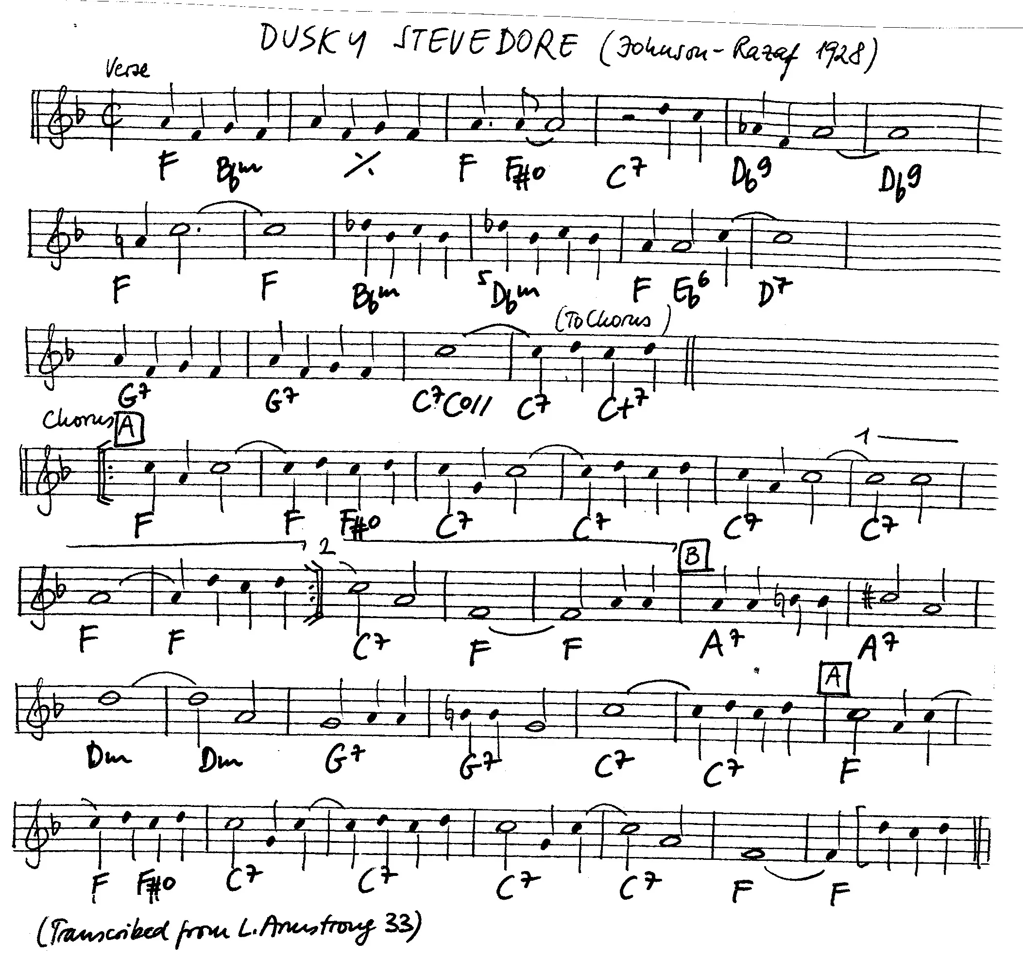 dusky stevedore free jazz leadsheet - Courtesy of the Jungle Jazz Band